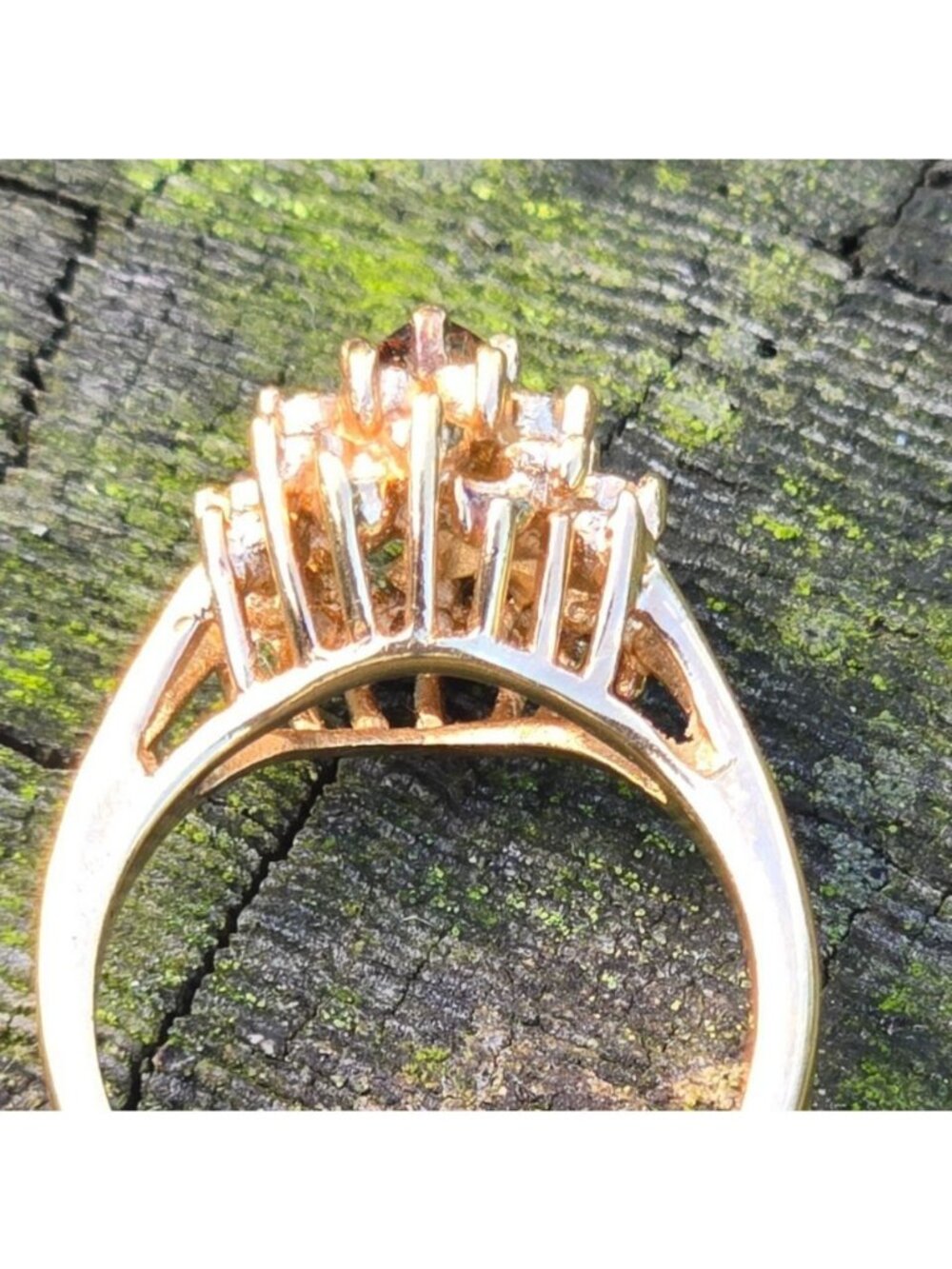 Vintage 14K HGE Cocktail Ring Gold Citrine & White Rhinestone Joseph Esposito - Picture 9 of 13